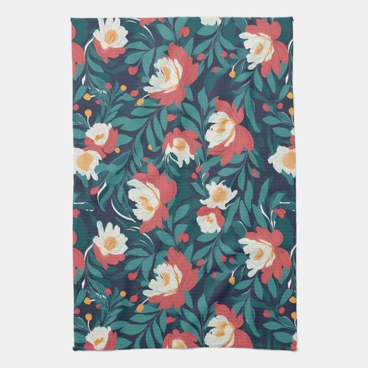 Rode en witte Floral Theedoek (Verticaal)