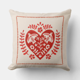 Rode en witte folk kunst hart kussen