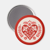 Rode en witte folk kunst hart magneet (Voorkant / Achterkant)