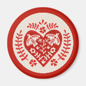 Rode en witte folk kunst hart magneet (Voorkant)