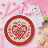 Rode en witte folk kunst hart papieren bordje (Feest)