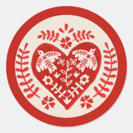 Rode en witte folk kunst hart ronde sticker