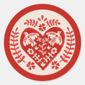 Rode en witte folk kunst hart ronde sticker (Voorkant)