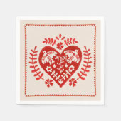Rode en witte folk kunst hart servet (Voorkant)