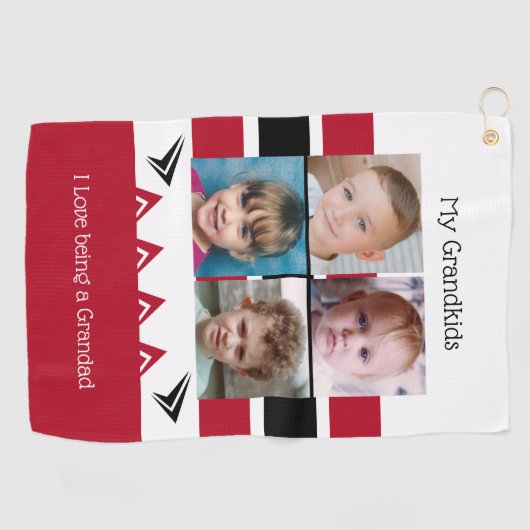 Rode en witte foto's van kleinkinderen golfhanddoek (Horizontaal)