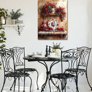 Rode en witte gerechten, koffiepot Country Shelf Poster