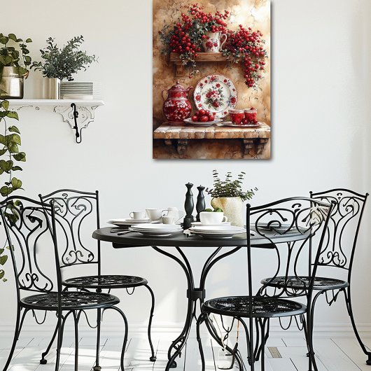 Rode en witte gerechten, koffiepot Country Shelf Poster