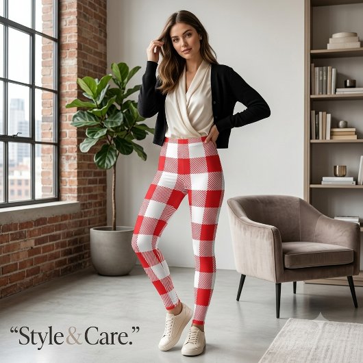 Rode en witte geruite leggings voor vrouwen