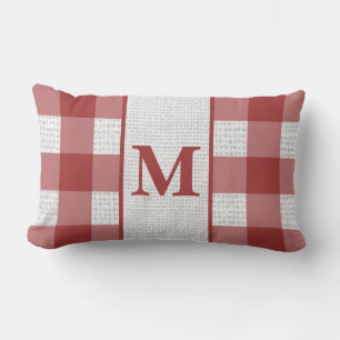 Rode en witte geruite monogramme kussensteun kussen