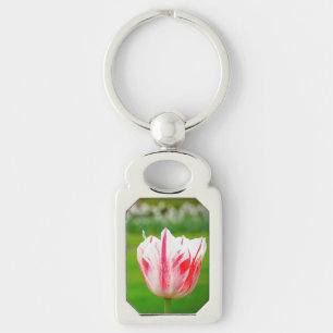 Rode en Witte Gestreepte Tulp Sleutelhanger