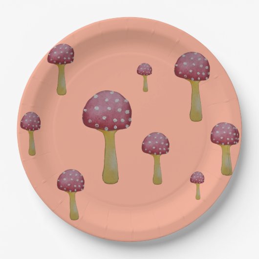 Rode en witte gevlekte paddenstoel papieren bordje (Voorkant)