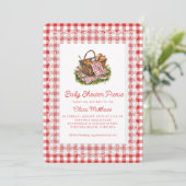 Rode en Witte Gingham Baby Shower Picknick  Kaart (Staand voorkant)