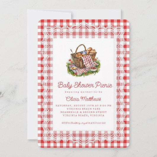 Rode en Witte Gingham Baby Shower Picknick  Kaart (Voorkant)