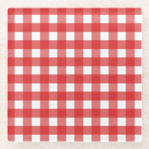 Rode en witte gingham glazen onderzetter