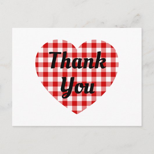 Rode en Witte Gingham Hartvorm Bedankt Briefkaart (Voorkant)