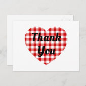 Rode en Witte Gingham Hartvorm Dank Je Briefkaart (Voorkant / Achterkant)