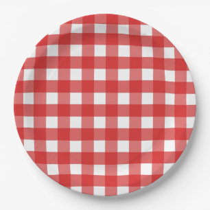 Rode en witte gingham papieren bordje
