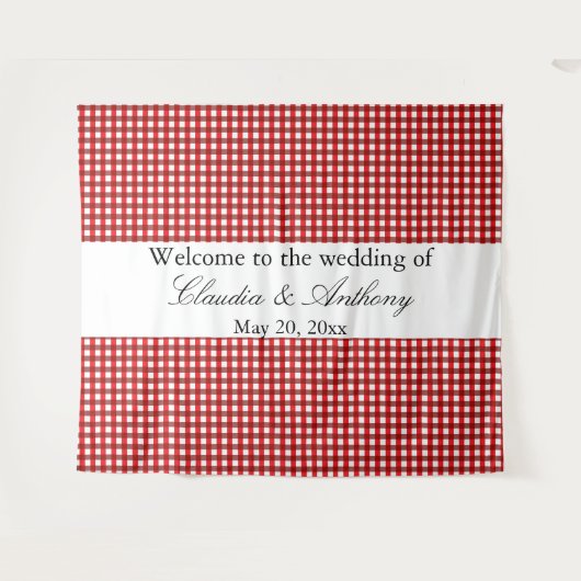 Rode en Witte Gingham Patroon Barbecue Bruiloft Wandkleed (Voorkant (horizontaal))