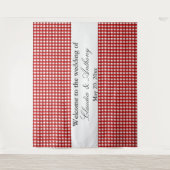 Rode en Witte Gingham Patroon Barbecue Bruiloft Wandkleed (Voorkant)