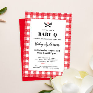 Rode en Witte Gingham Plaid BBQ Baby Shower Kaart