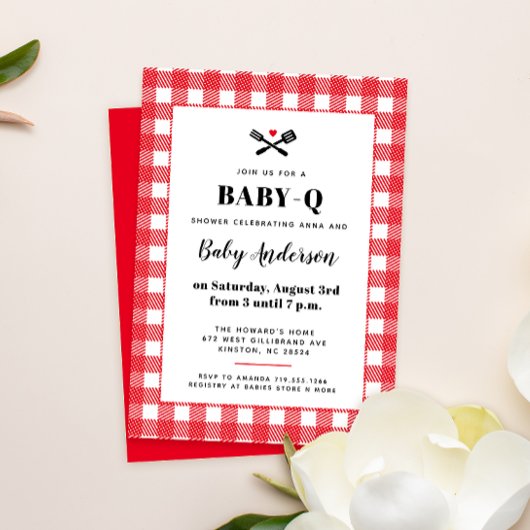 Rode en Witte Gingham Plaid BBQ Baby Shower Kaart