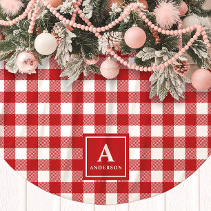 Rode En Witte Gingham Plaid Monogram Kerstboom Rok