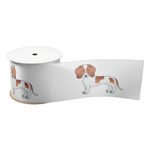 Rode En Witte Gladharige Dachshond Cartoonhonden Satijnen Lint