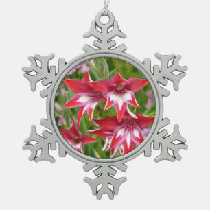 Rode en Witte Gladiolen Zomerboeketten Tin Sneeuwvlok Ornament