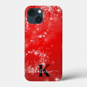 Rode en witte glitters meisjesnaam monogram Case-Mate iPhone case