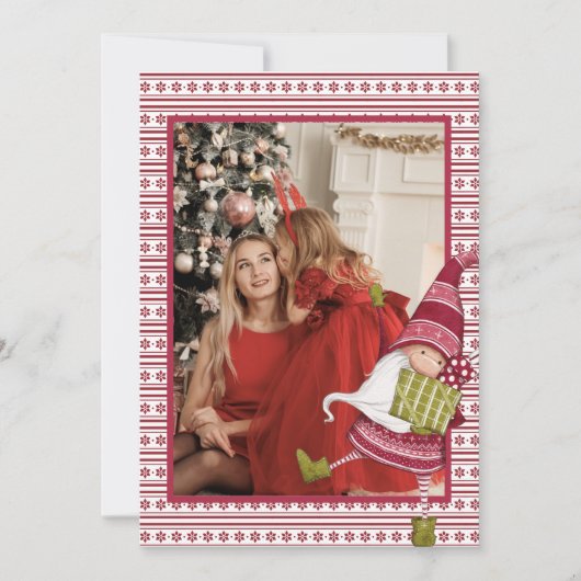Rode en witte Gnoom Foto Kerstmis Feestdagenkaart (Voorkant)