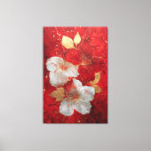 Rode en Witte Gouden Bloem Abstracte Wandkunst Canvas Afdruk (Voorkant)