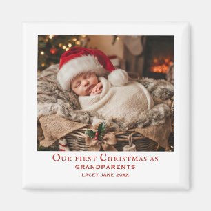 Rode en Witte Grootouders Eerste Kerstmis Foto Magneet