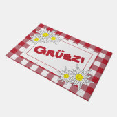 Rode en witte Gruezi Deurmat met Edelweiss (Schuin)