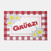 Rode en witte Gruezi Deurmat met Edelweiss (Voorkant)