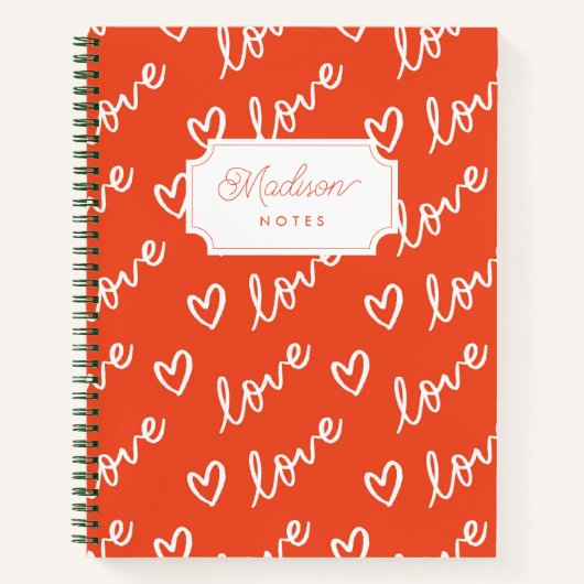 Rode En Witte Hart Liefde Monogram Notitieboek (Voorkant)