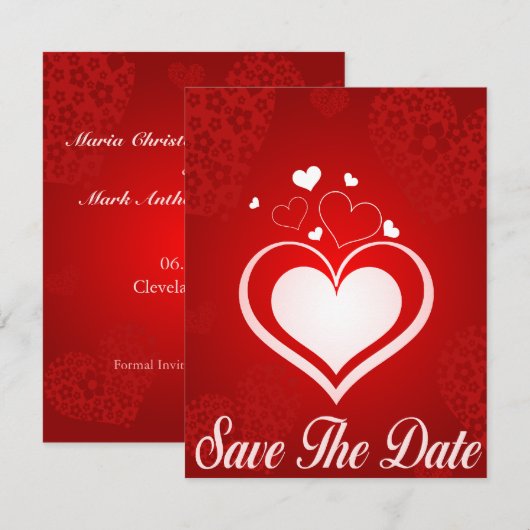 Rode en Witte Hart Save The Date Aankondiging (Voorkant / Achterkant)