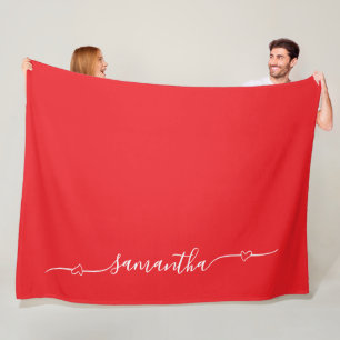 Rode en Witte Hart Swash Handtekening Naam Fleece Deken
