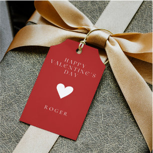 Rode en witte hart Valentijnsdag Cadeaulabel