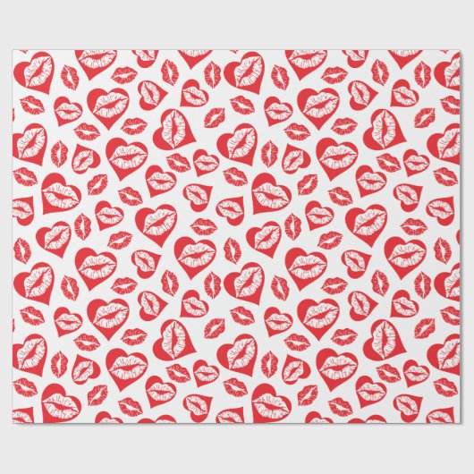 Rode en witte harten en kussen cadeaupapier (Vlak)
