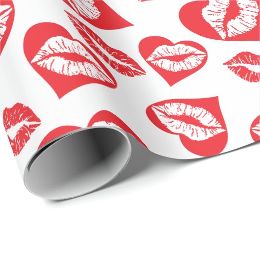 Rode en witte harten en kussen cadeaupapier (Rol Hoek)
