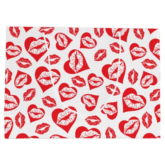 Rode en witte harten en kussen groot cadeauzakje (Achterkant)