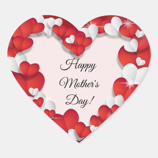 Rode en witte harten hart sticker (Voorkant)