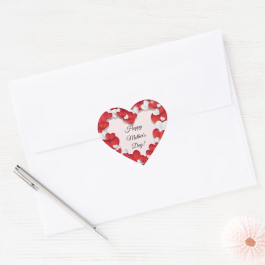 Rode en witte harten hart sticker (Envelop)