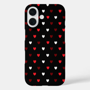 Rode en witte harten op zwart iPhone 16 hoesje