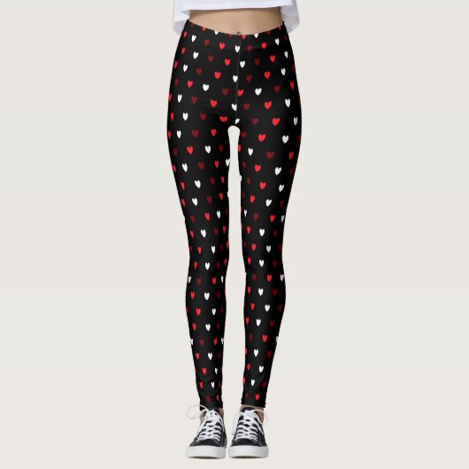 Rode en witte harten op zwart leggings (Voorkant)