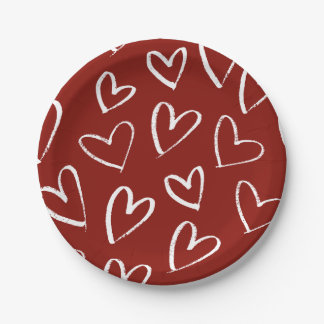 Rode en witte harten papieren bordje