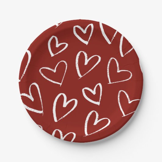 Rode en witte harten papieren bordje (Voorkant)