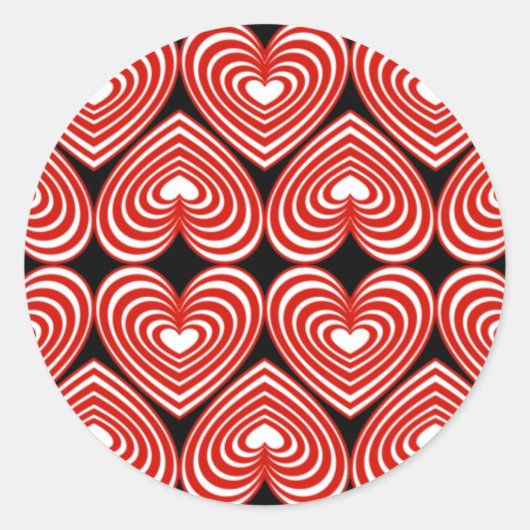Rode en witte harten ronde sticker (Voorkant)