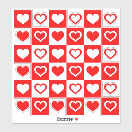 Rode en witte harten sticker (Vel)