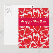 Rode en witte harten Verjaardag Briefkaart (Voorkant / Achterkant)